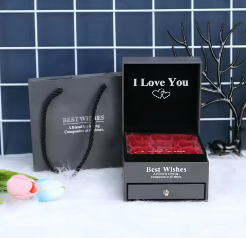 Artificial Rose Jewelry & Gift Box with Double Layers Drawer Box