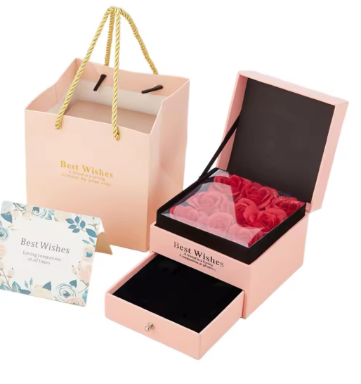 Artificial Rose Jewelry & Gift Box with Double Layers Drawer Box