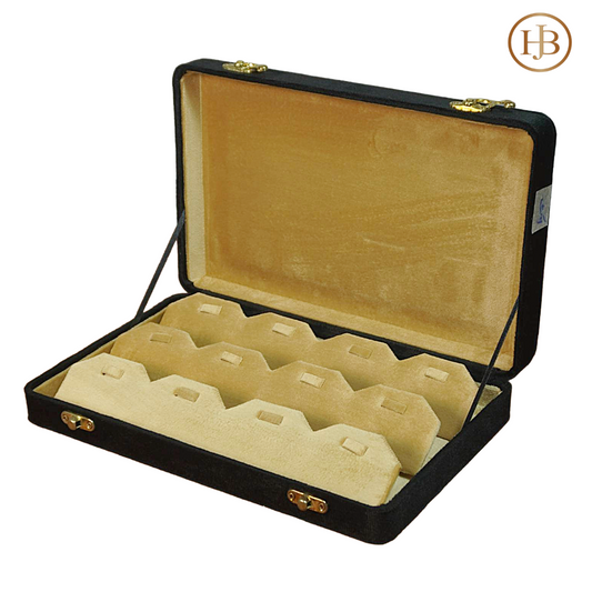 6 Slots Prestige Black Velvet Gold Boxes Jewelery Display