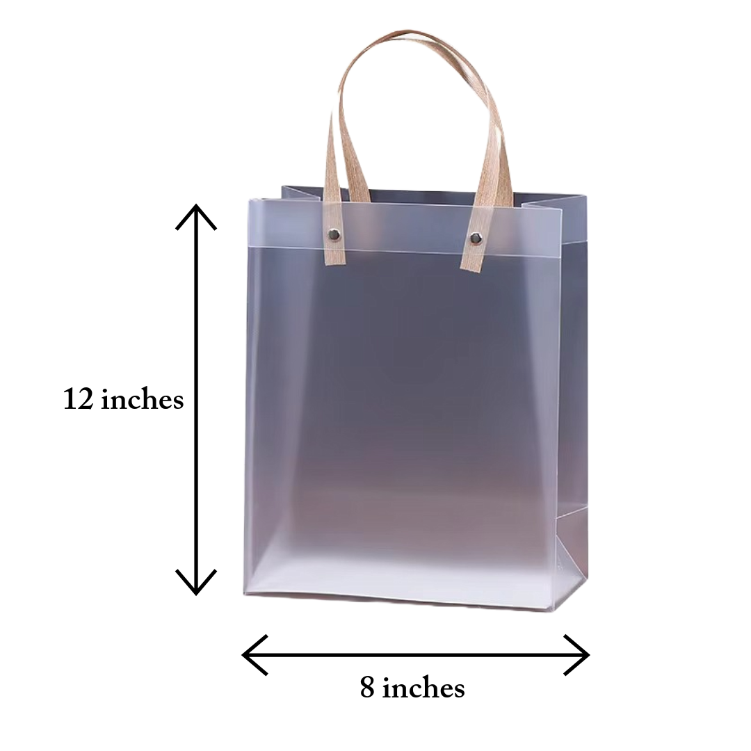 FROSTED LUXE TRANSPARENT GIFT BAGS WITH NATURAL HANDLES