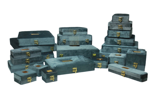 Gold Box Grey Velvet Jewelry Boxes