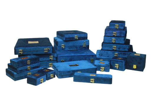 Gold Box Blue Velvet Jewelry Boxes