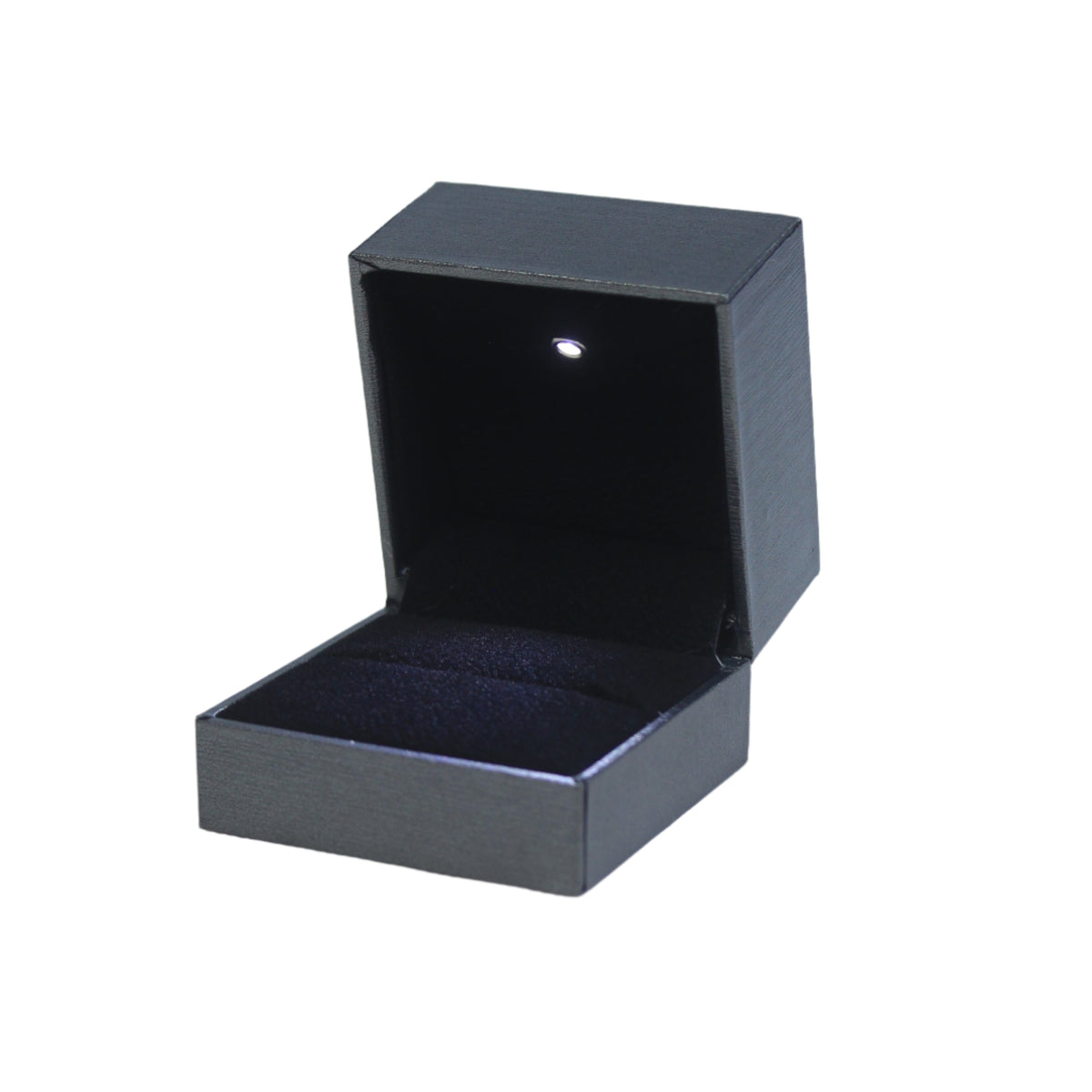 Premium Grey Leather LED Ring Box with Slide Cover