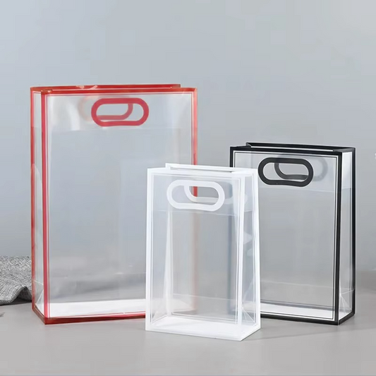 Luxury Transparent PVC Gift Bags with Colored Edges – Multipurpose Hand-Carry Packaging