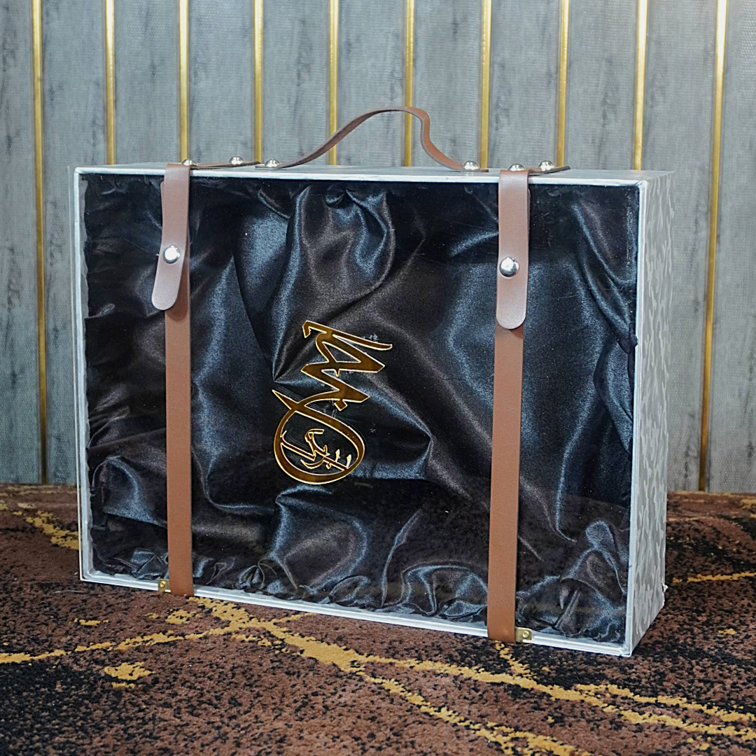 Luxury Acrylic Gift Box with Leather Straps & Satin Lining – Premium gift Presentation Box.