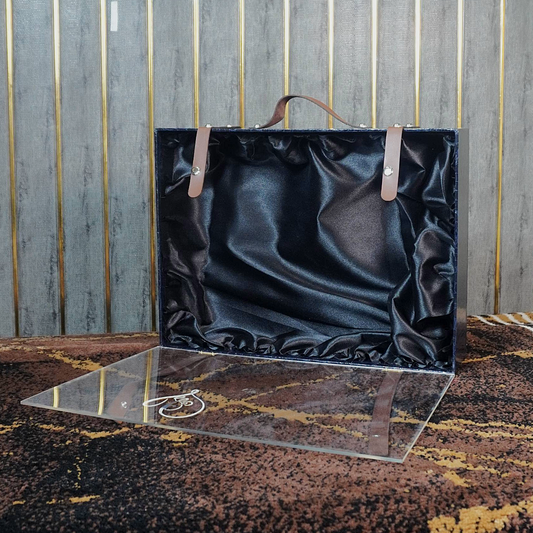 Luxury Acrylic Gift Box with Leather Straps & Satin Lining – Premium gift Presentation Box.