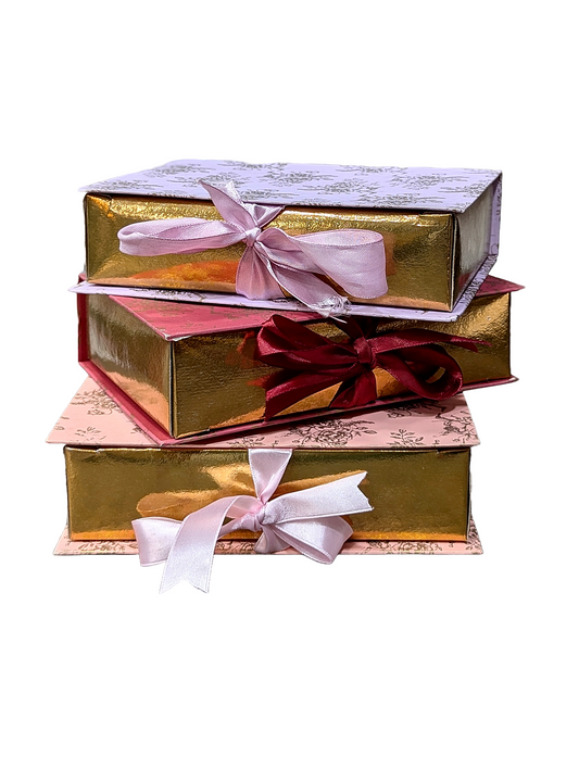 Cardboard Booklet Ribbon Gift Box with Flower Print