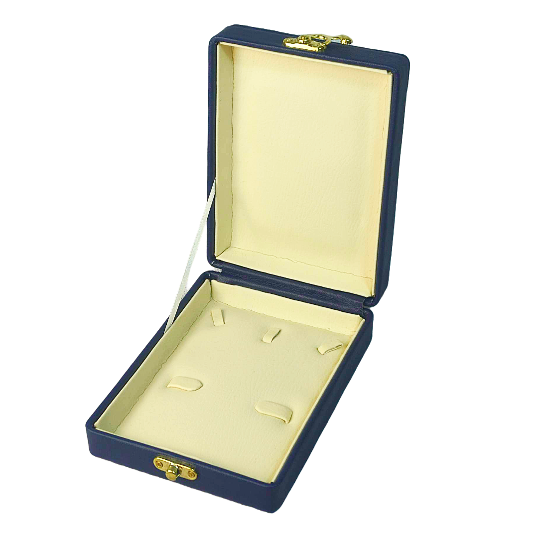 Blue Leather Stitched Top Jewelry Box