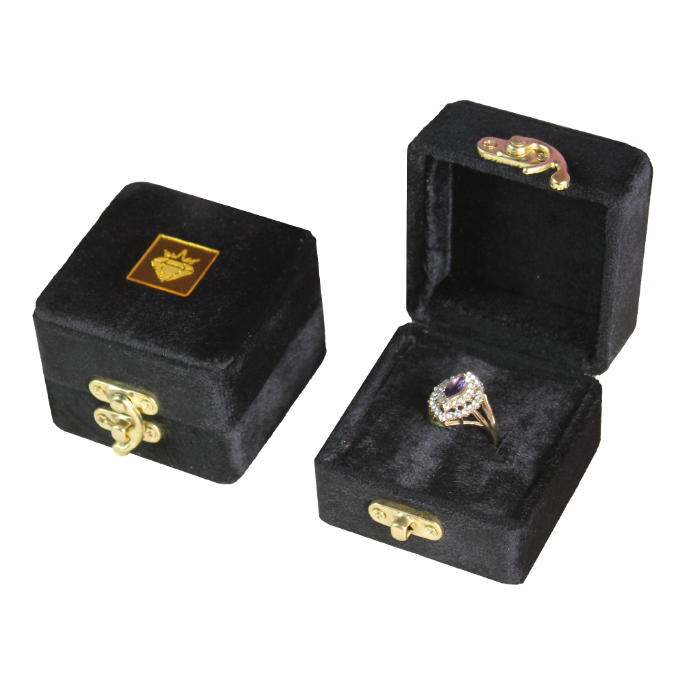 Gold Box Black Velvet Ring Box