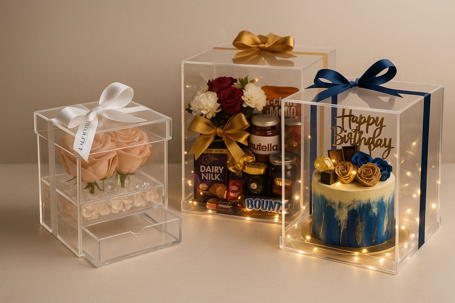 Acrylic Elegance Storage Boxes, Birthday Gift, Wedding Celebration