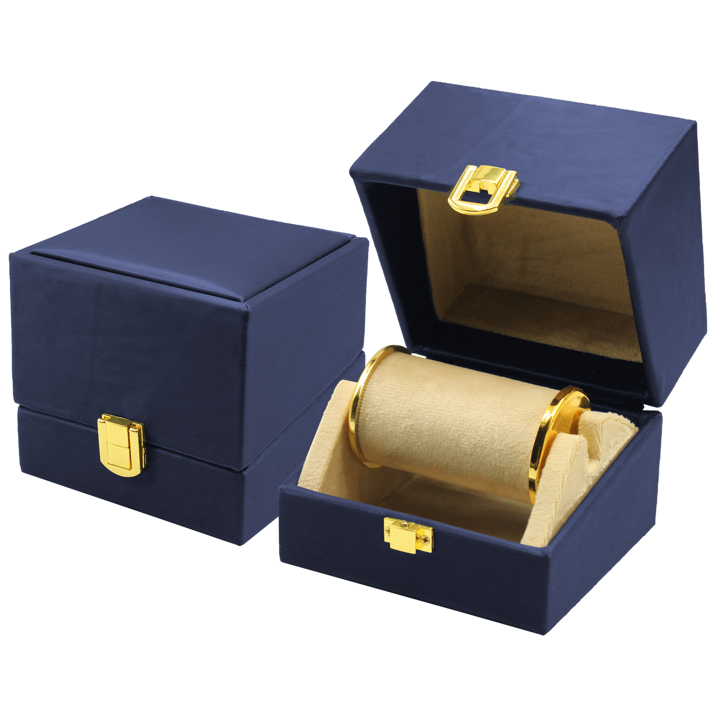 Blue Leather Stitched Top Jewelry Box