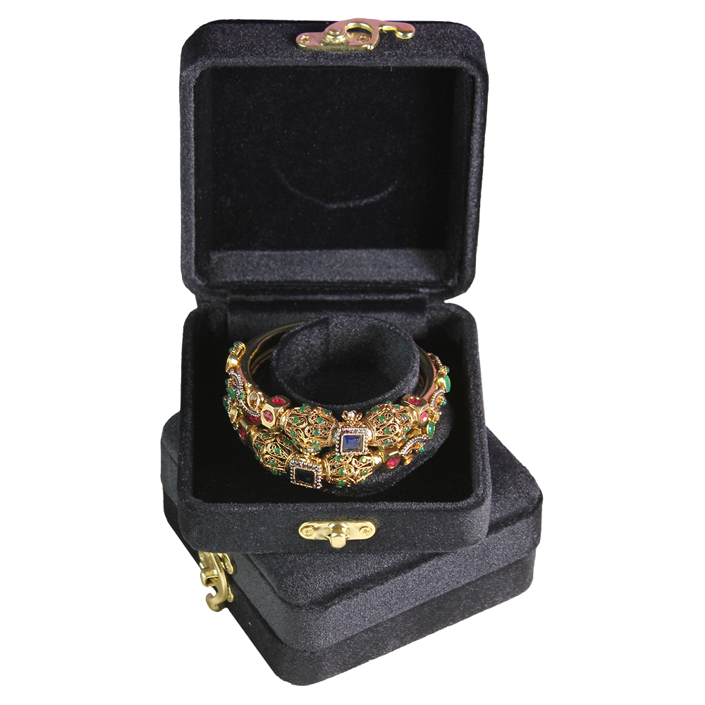 Gold Box Black Velvet Two Bangles Box