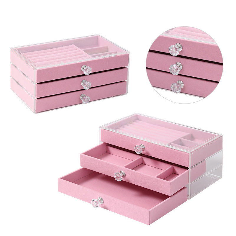 Acrylic Velvet Jewelry Organizer with 3 Drawers Stackable Display Storage Box