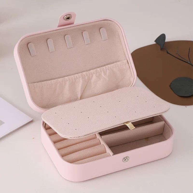 Portable Jewelry Box Jewelry Organizer Display Travel Jewelry Case Boxes Button Leather Storage Zipper