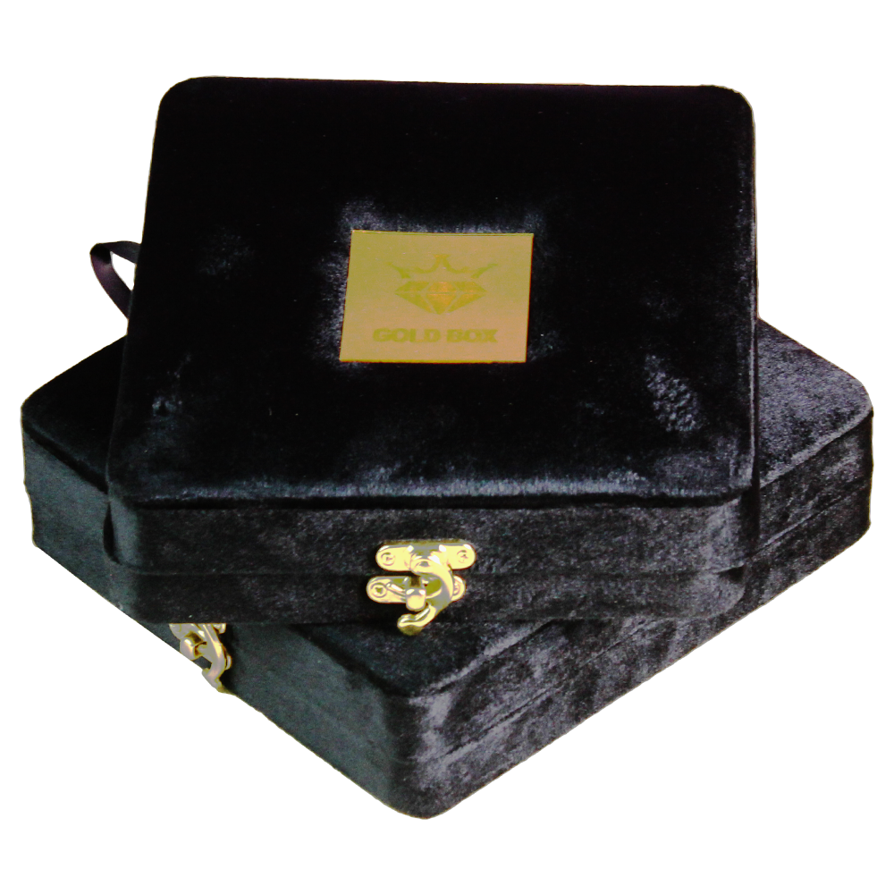 Gold Box Black Velvet 6x6 Necklace Box