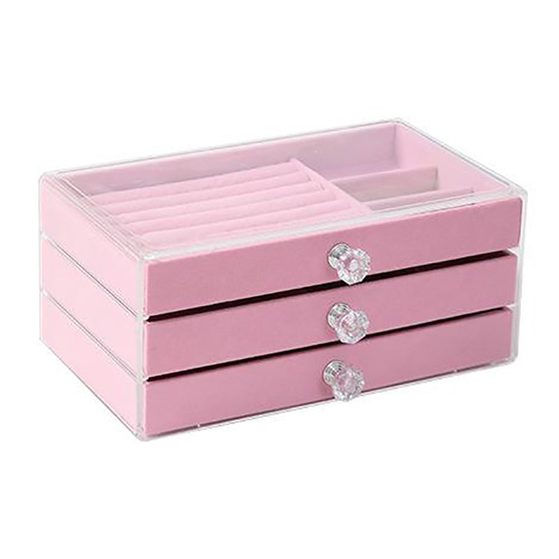 Acrylic Velvet Jewelry Organizer with 3 Drawers Stackable Display Storage Box