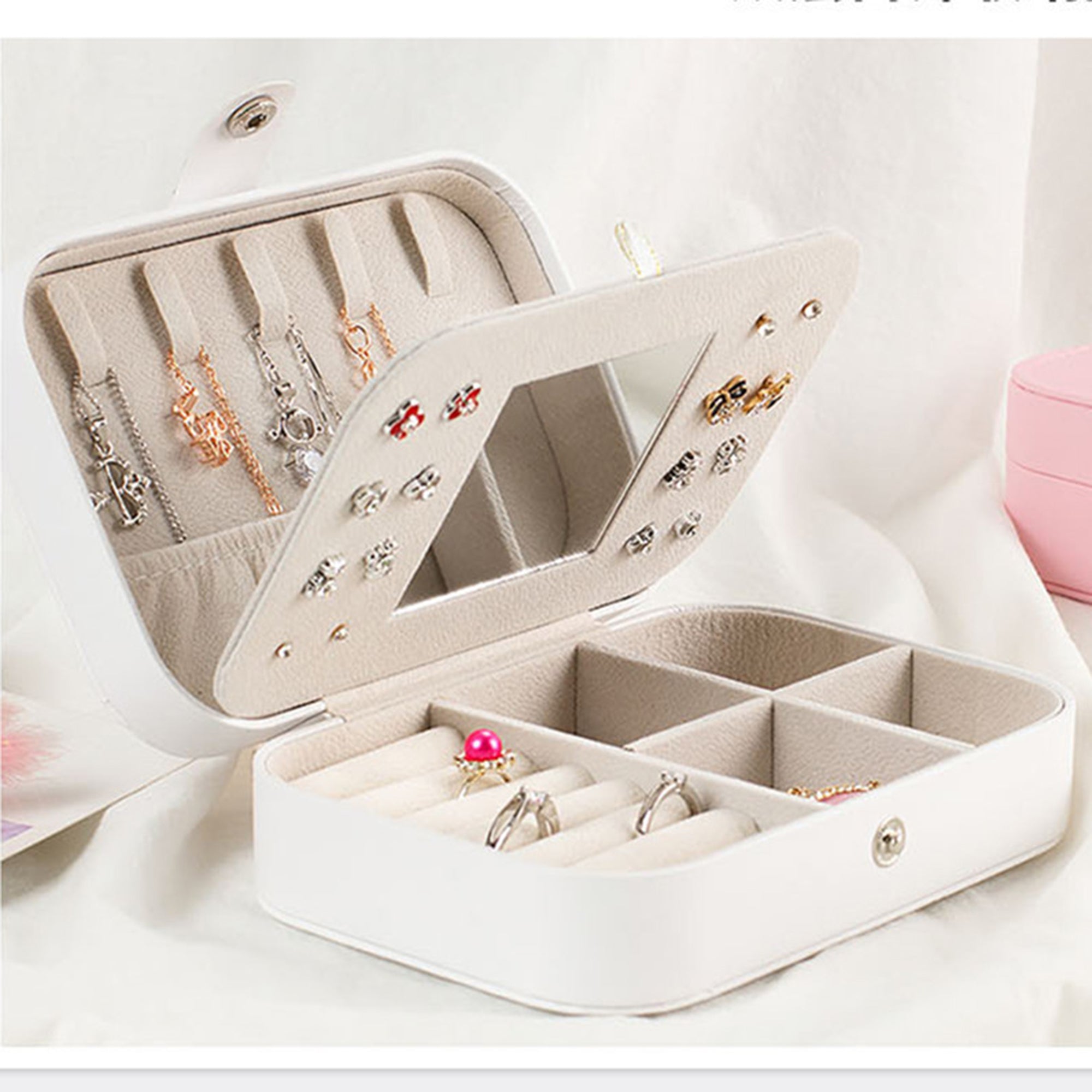 Portable Jewelry Box Jewelry Organizer Display Travel Jewelry Case Boxes Button Leather Storage Zipper