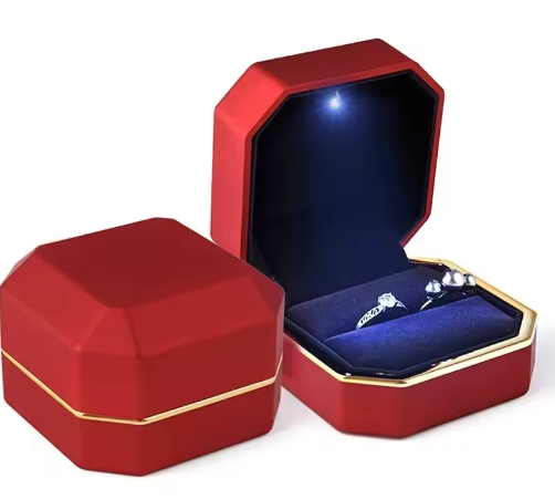 New LED Jewelry Ring Box Velvet Rubber