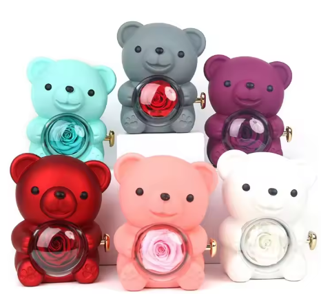 Hug Bear Rose Jewelry Box Rotating Eternal Flower Gift Box