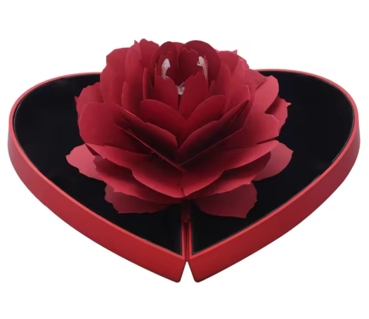 Heart Shaped 3D Rose Rotating Ring Box