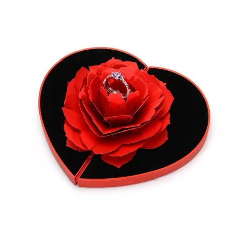 Heart Shaped 3D Rose Rotating Ring Box