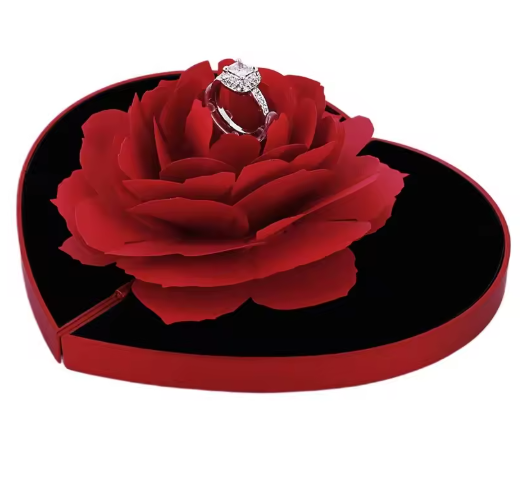 Heart Shaped 3D Rose Rotating Ring Box