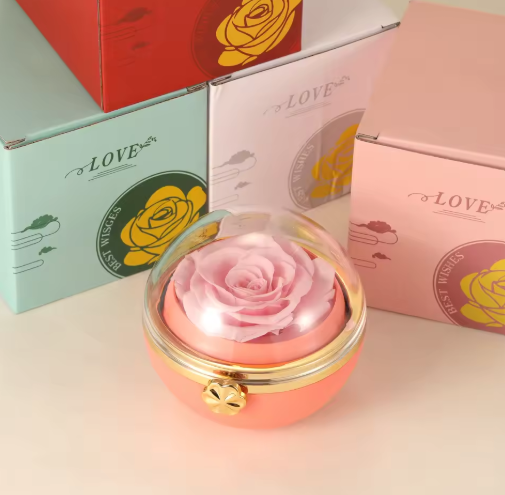 Rotating Round Jewelry Box Eternal Rose