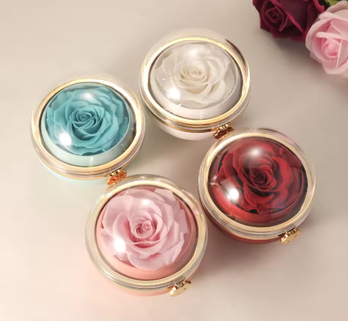 Rotating Round Jewelry Box Eternal Rose