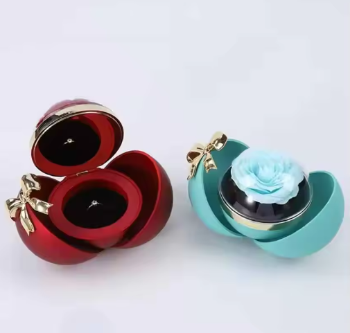 Elegant Rose Flower Rings Box Sphere Shape Jewelry Container