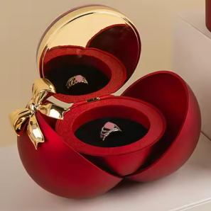 Elegant Rose Flower Rings Box Sphere Shape Jewelry Container