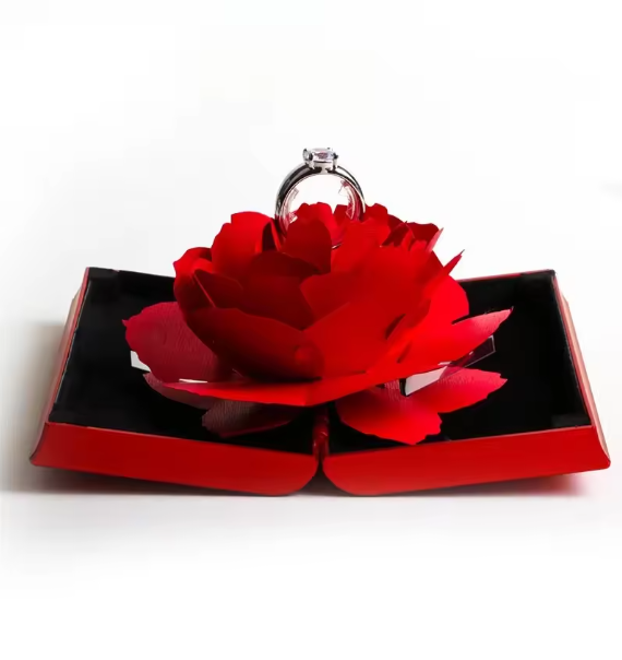 Unique Pop Up Rose Ring Box Surprise Jewelry Storage Holder