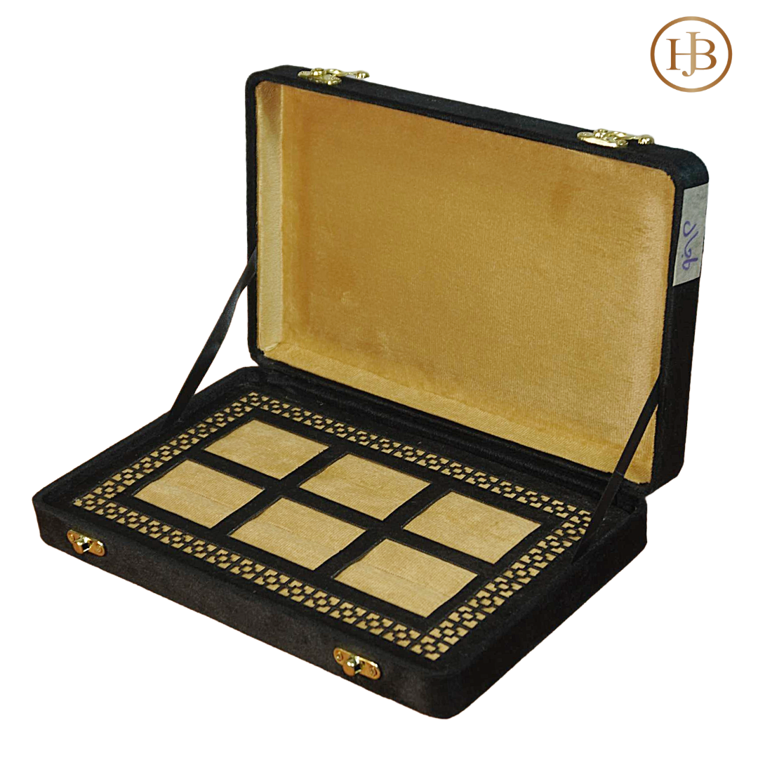 6 Slots Prestige Black Velvet Gold Boxes Jewelery Display
