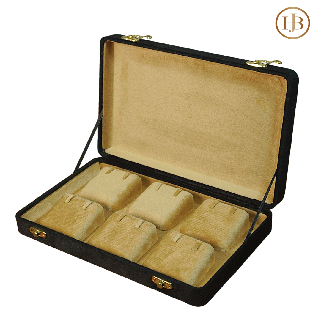 6 Slots Prestige Black Velvet Gold Boxes Jewelery Display