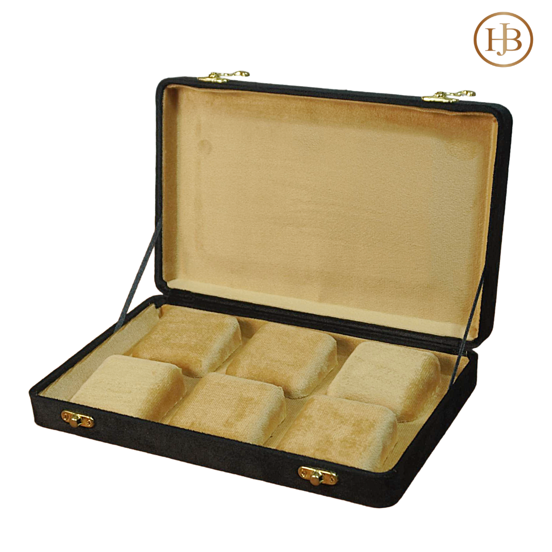 6 Slots Prestige Black Velvet Gold Boxes Jewelery Display