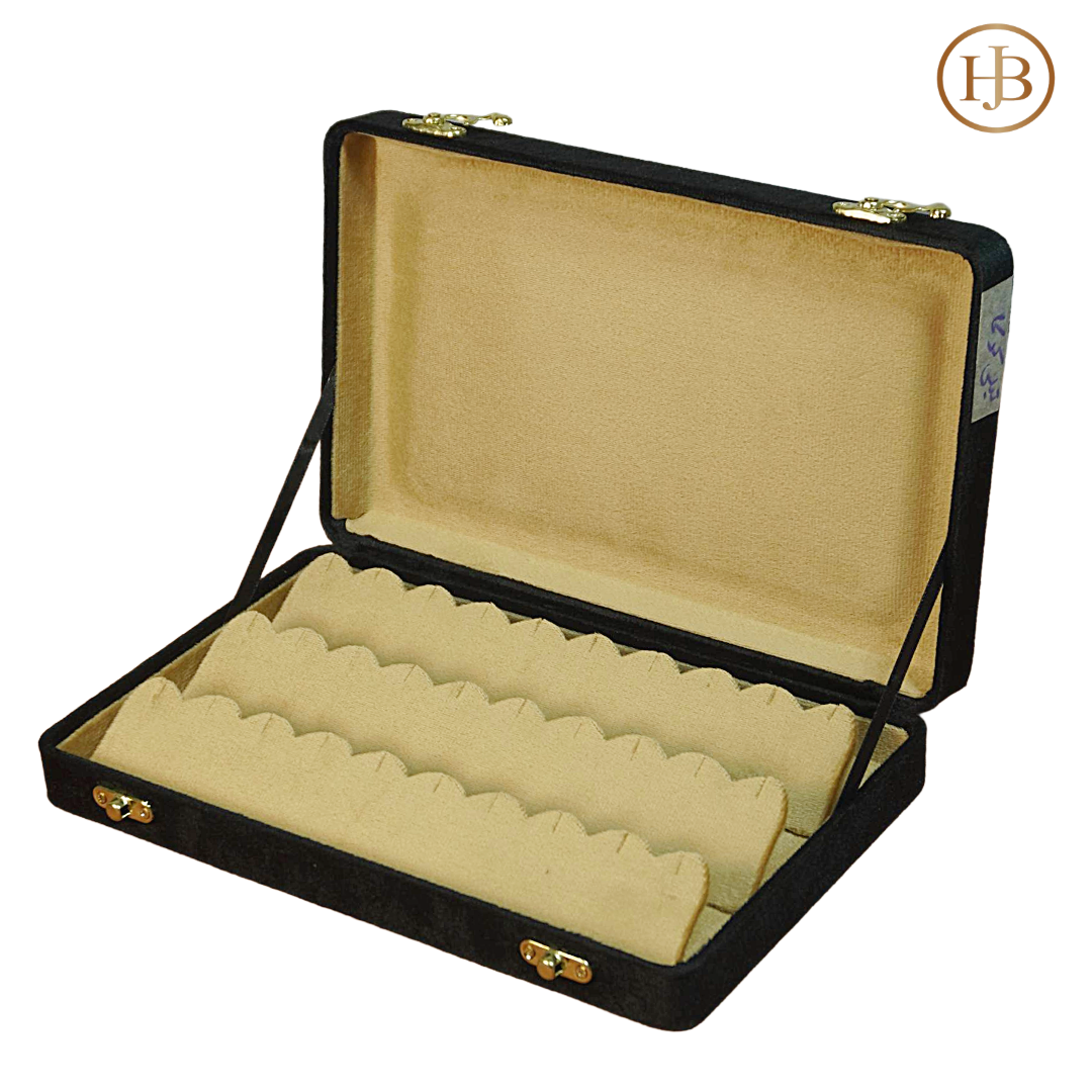 6 Slots Prestige Black Velvet Gold Boxes Jewelery Display