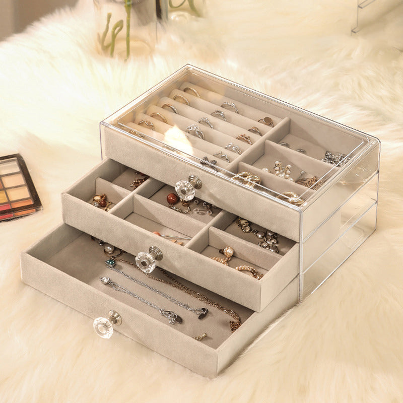 Acrylic Velvet Jewelry Organizer with 3 Drawers Stackable Display Storage Box