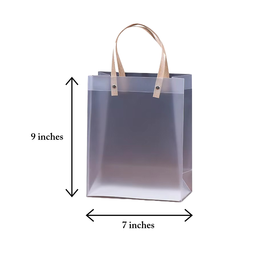 FROSTED LUXE TRANSPARENT GIFT BAGS WITH NATURAL HANDLES