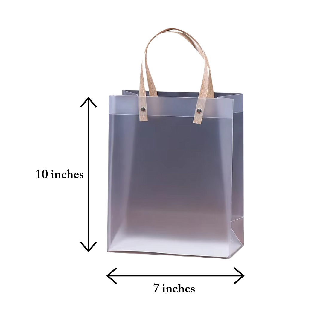 FROSTED LUXE TRANSPARENT GIFT BAGS WITH NATURAL HANDLES