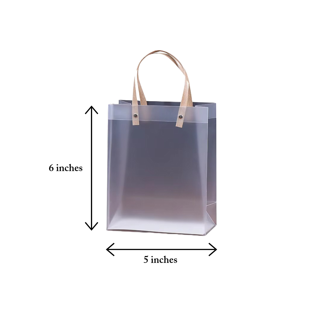 FROSTED LUXE TRANSPARENT GIFT BAGS WITH NATURAL HANDLES