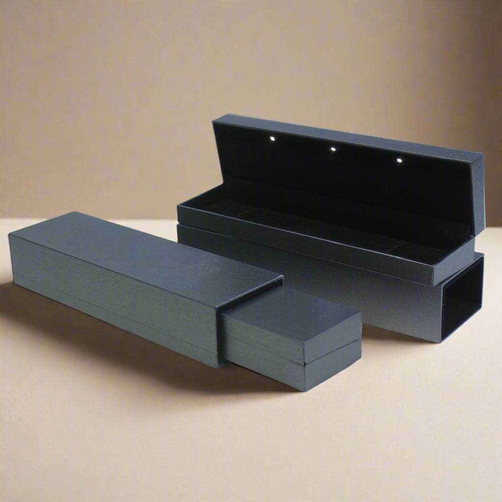 Premium Grey Leather LED Chain & Bracelet Box with Slide Cover