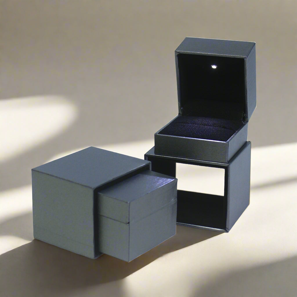 Premium Grey Leather LED Ring Box with Slide Cover