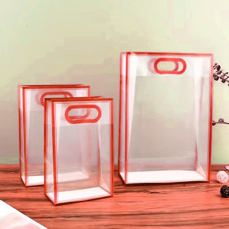 Luxury Transparent PVC Gift Bags with Colored Edges – Multipurpose Hand-Carry Packaging