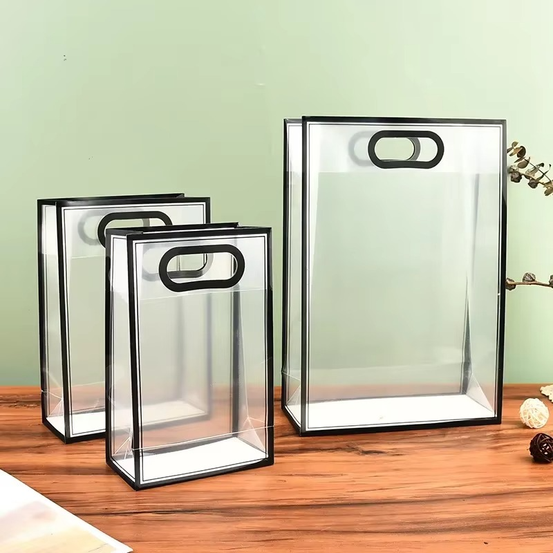 Luxury Transparent PVC Gift Bags with Colored Edges – Multipurpose Hand-Carry Packaging