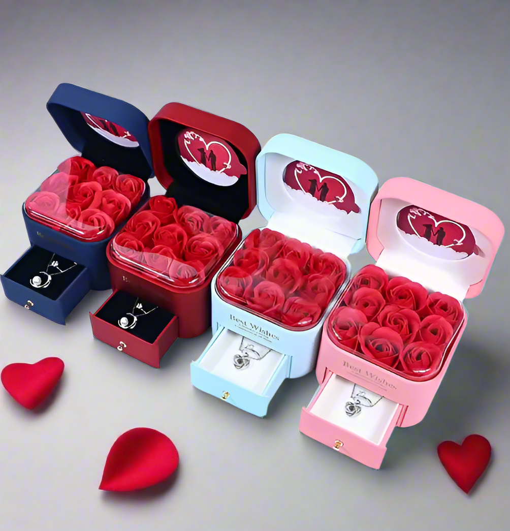 Luxury Gift Box Ring Earring Necklaces Organizer Jewelry Gift Packaging Romantic Eternal Rose Flower