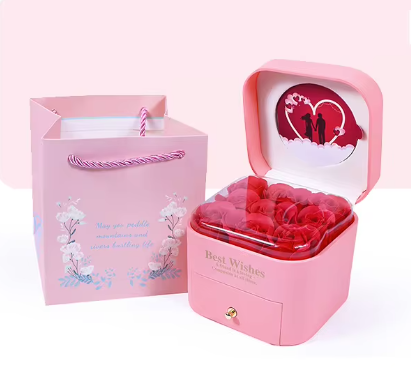 Luxury Gift Box Ring Earring Necklaces Organizer Jewelry Gift Packaging Romantic Eternal Rose Flower