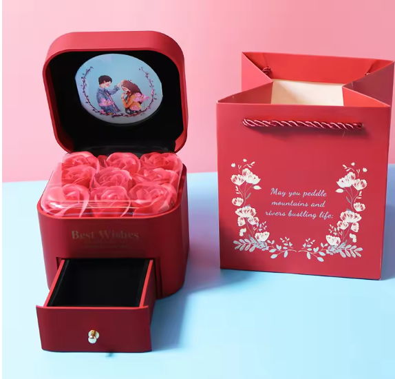 Luxury Gift Box Ring Earring Necklaces Organizer Jewelry Gift Packaging Romantic Eternal Rose Flower