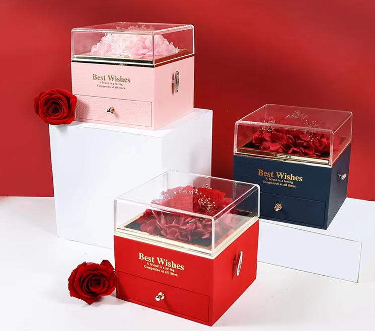 Eternal Flower Rose Necklace Pendant Bracelet Box Gift Box With Music Jewelry Box