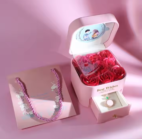 Luxury Gift Box Ring Earring Necklaces Organizer Jewelry Gift Packaging Romantic Eternal Rose Flower