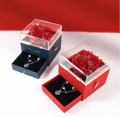 Eternal Flower Rose Necklace Pendant Bracelet Box Gift Box With Music Jewelry Box