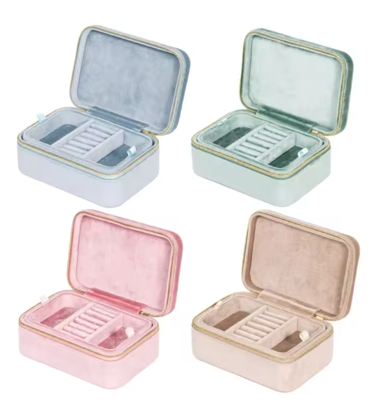 Elegant Jewelry Box Velvets Texture Double Layer Portable Case Jewelry Display Accessories